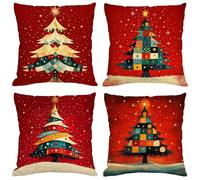 Funda Cojin 40x40 cm,Juego de 4 Fundas de Cojines Navidad Terciopelo Cuadradas Cojines Exterior Impermeable con Cremallera Invisible,Patio al Aire Libre,Jardín Sofa,Terraza Decoración Cojin Rojo M1203