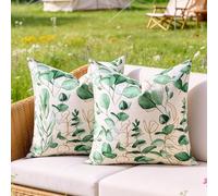 Funda Cojin 45x45 de Primavera Diseño Eucalipto para Sofá de Exterior con Hojas Verdes Acuarela Verde Menta Fundas Cojines Decorativas Funda de Cojines Sofa de Jardín Juego de 2