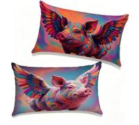 Funda Cojín 50x60 cm Juego de 2 Cerdo, Funda Almohada 50 x 60 cm, Lino Cojines para Sofa Color Patrón Impresión a Doble Cara HD para Exterior Primavera y Verano Decorativos, Regalo Mujer 1-911CK9