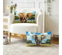 Funda Cojin 50x70 cm Juego 2, Elefante Fundas Cojines Exterior Jardin Impermeable Terciopelo Fundas de Almohada, Árbol Decorativa Cojines Sofa para Habitacion Jardín Balcón, Regalos Mujeres O-10009