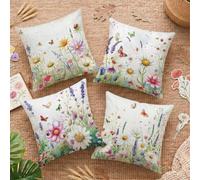 Funda Cojin 55x55cm Juego de 4 Doble Cara Flores Silvestres Mariposa de Terciopelo Cojines Decorativos - Cojines Exterior Impermeables para Cojines Sofa Cama Dormitorio Balcón Decoracion C-O451