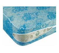 FUNDA COLCHON modelo AZAHAR de tejido de punto elástico ajustable color azul con estampado de flores blancas. Disponible en varias medidas.