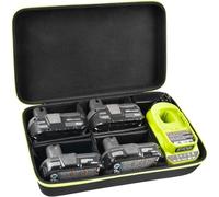 Funda compatible con batería compacta Ryobi ONE de iones de litio de 18 V 4.0/3.5/3.0/2.0/1.5 Ah. Soporte de almacenamiento para cargador de batería Ryobi de 18 voltios. Contenedor organizador con 6