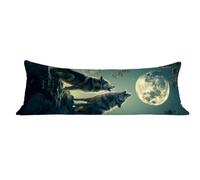 Funda de Almohada 50 x 150 cm Lobo Protector Almohada 150 cm con Cremallera Invisible, Lino Durable y Transpirable Pillow Case Largas Luna Impresión a Doble Cara para Cama, Sofá y Dormitorio dg-643