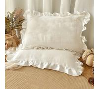 Funda de almohada con volantes de algodón de doble capa, fundas decorativas para cojines de sofá, tela suave y transpirable para decoración del hogar y dormitorio Apricot 30×50CM (30 por 50 cm)