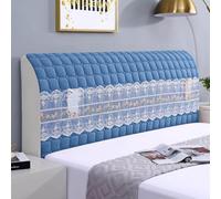 Funda de cabecera de Cama de Tela de Terciopelo Grueso y Suave de Color sólido con Bolsa de Almacenamiento Bordada con Encaje, para Camas Individuales, Dobles y tamaño King- Blue|| 190cm