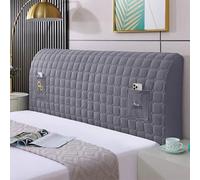 Funda de cabecera de Cama de Tela Engrosada con Bolsa de Almacenamiento, Funda elástica Universal para cabeceras de Camas Individuales, Dobles y tamaño King- Dark Gray|| 160×65cm