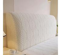 Funda de cabecera de Cama de Tela Jacquard elástica con patrón de Hojas de Color sólido Simple, Cubierta Antipolvo cabecero para Camas Individuales, Dobles y tamaño King-White|| 150×50cm