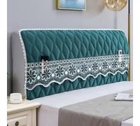 Funda de cabecera de Cama de Terciopelo de Color sólido con Relleno Acolchado de algodón, con Bolsa de Almacenamiento de Encaje, para Camas Individuales, Dobles-Dark Green|| 220cm