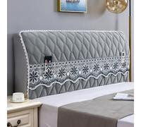 Funda de cabecera de Cama de Terciopelo de Color sólido con Relleno Acolchado de algodón, con Bolsa de Almacenamiento de Encaje, para Camas Individuales, Dobles- Gray|| 190cm