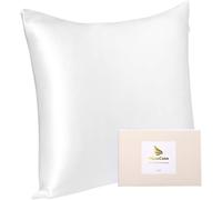 Funda de cojín de seda, 40x40 cm. 100% seda, 22 momme. Funda de almohada para el cuidado del cabello y la piel, con cremallera y caja de regalo. Color blanco, 40x40 cm