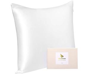 Funda de cojín de seda, 40x40 cm. 100% seda, 22 momme. Funda de almohada para el cuidado del cabello y la piel, con cremallera y caja de regalo. Color blanco, 40x40 cm