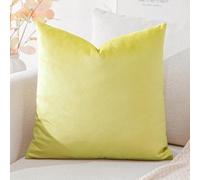 Funda de cojín Ibzoa® de terciopelo, 60 x 60 cm – funda decorativa para cojines de sofá, ideal para el sofá, el dormitorio y como apoyo lumbar, color amarillo limón, con cremallera oculta