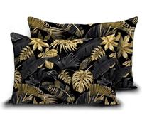Funda de cojín Unyqoos® Zelesta, diseño de hojas doradas, 60 x 70 cm, juego de 2 – microfibra súper suave con amplio fuelle interior, apta para lavar y secar en secadora