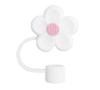 Funda de popote para copa Stanley, bonita decoración de pajita para accesorios de copa Stanley, tapas de paja de flores de silicona, tapas a prueba de polvo, tapa de popote reutilizable (blanco)