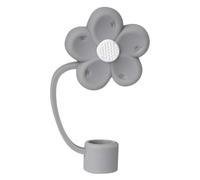 Funda de popote para copa Stanley, bonita decoración de pajita para accesorios de copa Stanley, tapas de paja de flores de silicona, tapas a prueba de polvo, tapa de popote reutilizable (gris)