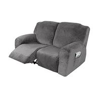 Funda de sillón reclinable Relax, Funda de sillón Extensible de Terciopelo, Funda de sillón de Masaje Lavable en casa, Protector de sillón reclinable (2 plazas (6 Piezas), Gris)