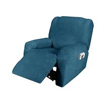 Funda de Sillón Reclinable Relax, Funda de Sillón Extensible de Terciopelo, Funda de Sillón de Masaje Lavable en Casa, Protector de Sillón Reclinable - 1 Plaza (4 Piezas), Azul Pavo Real