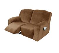 Funda de Sillón Reclinable Relax, Funda de Sillón Extensible de Terciopelo, Funda de Sillón de Masaje Lavable en Casa, Protector de Sillón Reclinable - 2 Plaza (6 Piezas), Marrón Amarillento