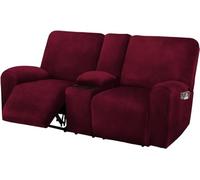 Funda De Sofá Biplaza Reclinable Con Consola Central, 8 Piezas De Terciopelo Elástico, Gruesa, Suave Y Lavable - Color Borgoña