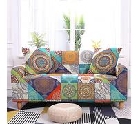Funda de Sofá Elástica Bohemia étnica 1/2/3/4 Asientos Todo Incluido Decoración de La Sala de Estar Del Hogar Funda de Sofá Poliéster Mandala Lotus Patchwork Fundas de Sofá (Color4,1 Plaza)