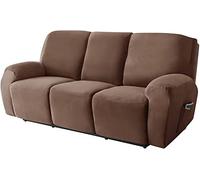 Funda de Sofá Reclinable Elástica Funda de Sillón Relax Terciopelo con Bolsillo Lateral Fundas de Sofá Reclinable Antideslizantes Fundas de Muebles con Fondo Elástico (Marrón,3 Plazas 8-Piezas)