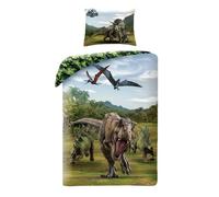 Halantex - JW2-21BL - Juego de Cama Jurassic World Dinosaurs TRICERATOPE T-Rex Funda Nórdica y Funda de Almohada Oficial - Multicolor - 100% Algodón - 140x200cm + 70x90cm