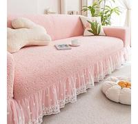 Funda Elástica For Sofá Floral De Jacquard con Volantes De Encaje, Protector De Muebles De Felpa For Sofás De 3 A 5 Plazas, Funda Antideslizante Y Antiarañazos(Pink,(235-300cm))
