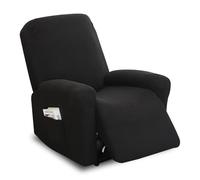 Funda Elástica para Sillón Reclinable, 4 Piezas Funda de Sofá Elástica Dividida Todo Incluido con Bolsillos, Fundas Sillon Relax 1 Plaza, Jacquard Fundas Sillones Relax, para sillones de masaje(Negro)