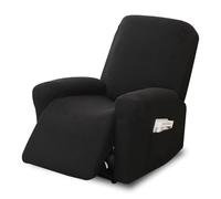 Funda Elástica para Sillón Reclinable, 4 Piezas Funda de Sofá Elástica Dividida Todo Incluido con Bolsillos, Fundas para Sofá Reclinable, Jacquard Fundas Sillones Relax(Negro)
