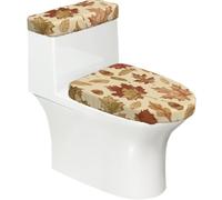 Funda elástica para tapa de inodoro y tapa de tanque de inodoro con parte inferior elástica, funda suave para asiento de inodoro, hojas de arce en otoño, vintage, para decoración del hogar, juego de 2