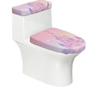 Funda elástica para tapa de inodoro y tapa de tanque de inodoro con parte inferior elástica, funda suave para asiento de inodoro, castillo de cuento de hadas rosa y morado para decoración del hogar