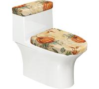 Funda elástica para tapa de inodoro y tapa de tanque de inodoro con parte inferior elástica, funda suave para asiento de inodoro, diseño vintage de calabaza otoñal para decoración del hogar, juego de