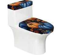 Funda elástica para tapa de inodoro y tapa de tanque de inodoro con parte inferior elástica, funda suave para asiento de inodoro, diseño de calabaza azul otoñal para decoración del hogar, juego de 2