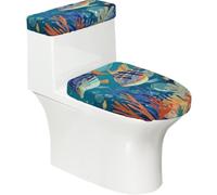 Funda elástica para tapa de inodoro y tapa de tanque de inodoro con parte inferior elástica, funda suave para asiento de inodoro con dibujos animados de coral para decoración del hogar, juego de 2