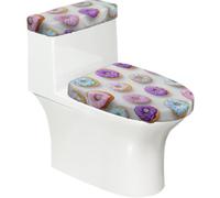 Funda elástica para tapa de inodoro y tapa de tanque de inodoro con parte inferior elástica, funda suave para asiento de inodoro, bonita dona para decoración del hogar, juego de 2
