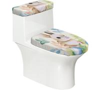 Funda elástica para tapa de inodoro y tapa de tanque de inodoro con parte inferior elástica, funda suave para asiento de inodoro, diseño de conejito de Pascua, hojas para decoración del hogar, juego