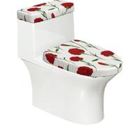 Funda elástica para tapa de inodoro y tapa de tanque de inodoro con parte inferior elástica, funda suave para asiento de inodoro, diseño de claveles rojos para decoración del hogar, juego de 2