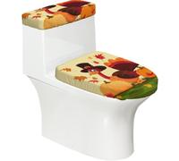 Funda elástica para tapa de inodoro y tapa de tanque de inodoro con parte inferior elástica, funda suave para asiento de inodoro, divertido pavo de Acción de Gracias para decoración del hogar, juego