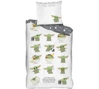 Funda Nórdica Aymax Reversible Star Wars Mandalorian Baby Yoda Grogu Para Cama de 90 o 105cm ancho Algodón 100%, Medida 155x200 cm, más Funda Cojín 50x80cm