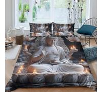 Funda Nordica Cama 105 Estatua de Buda Ropa de Cama 3D Estilo Chino 3 Piezas Suave Transpirable Microfibra Funda Nórdica 180x220 cm y 2 Fundas de Almohada 50x75 cm C.1360