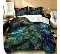 Funda Nordica Cama 105 Pavo Real Verde 3D Impresión Funda de Edredón Animales Salvajes Microfibra Suave Transpirable Funda Nórdica 200x200 cm con 2 Fundas de Almohada 50x75cm D-162