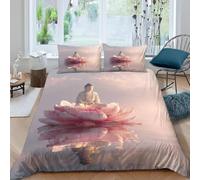 Funda Nordica Cama 135/150 Estatua de Buda Ropa de Cama 3D Estilo Zen Chino 3 Piezas Suave Transpirable Microfibra Funda Nórdica 240x220 cm y 2 Fundas de Almohada 50x75 cm C.1523