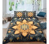 Funda Nordica Cama 135/150 Mandala de Loto Ropa de Cama 3D Patrones VintageMicrofibra Suave 3 Piezas Include 1 Fundas Nórdica 150x200 cm y 2 Fundas de Almohada 50x75cm E-1788