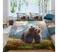 Funda Nordica Cama 135/150 Oso Pardo Ropa de Cama 3D Vida SilvestreMicrofibra Suave 3 Piezas Include 1 Fundas Nórdica 155x220 cm y 2 Fundas de Almohada 50x75cm E-1831