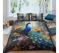 Funda Nordica Cama 135/150 Pavo Real Ropa de Cama 3D Estilo Chino 3 Piezas Suave Transpirable Microfibra Funda Nórdica 240x220 cm y 2 Fundas de Almohada 50x75 cm C.1597