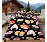 Funda Nordica Cama 135/150 Sushi Lindo 3D Fundas Nordicas Cocina Japonesa 3pcs Ropa de Cama Microfibra Suave Funda Nordica 220 x 240 y 2 Funda de Almohada 50x80 cm