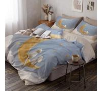 Funda Nordica Cama 150 Estampado Lindo Conejito Nubes De Luna De Cuento De Hadas con Almohada 50X75 Cm - Funda Edredón 240X220Cm De Microfibra - Ropa De Cama Azul Claro 3 Piezas para Niña