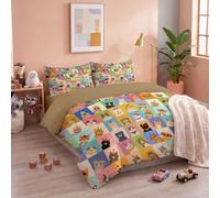 Funda Nordica Cama 180 Ajedrez Animales Dibujos Animados Marrón Funda Edredón Para Niños Con Cremallera Lindos Gatos Perros Suave Transpirable Microfibra Fundas Nordicas 260X240Cm, Fundas Almohada
