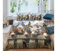 Funda Nordica Cama 180 Burro Ropa de Cama 3D País de la VendimiaMicrofibra Suave 3 Piezas Include 1 Fundas Nórdica 240x260 cm y 2 Fundas de Almohada 50x75cm E-1911